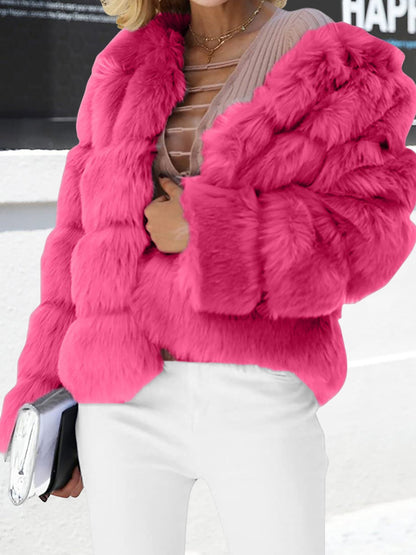 Casual Long Sleeves Solid Color Faux Fur Coat