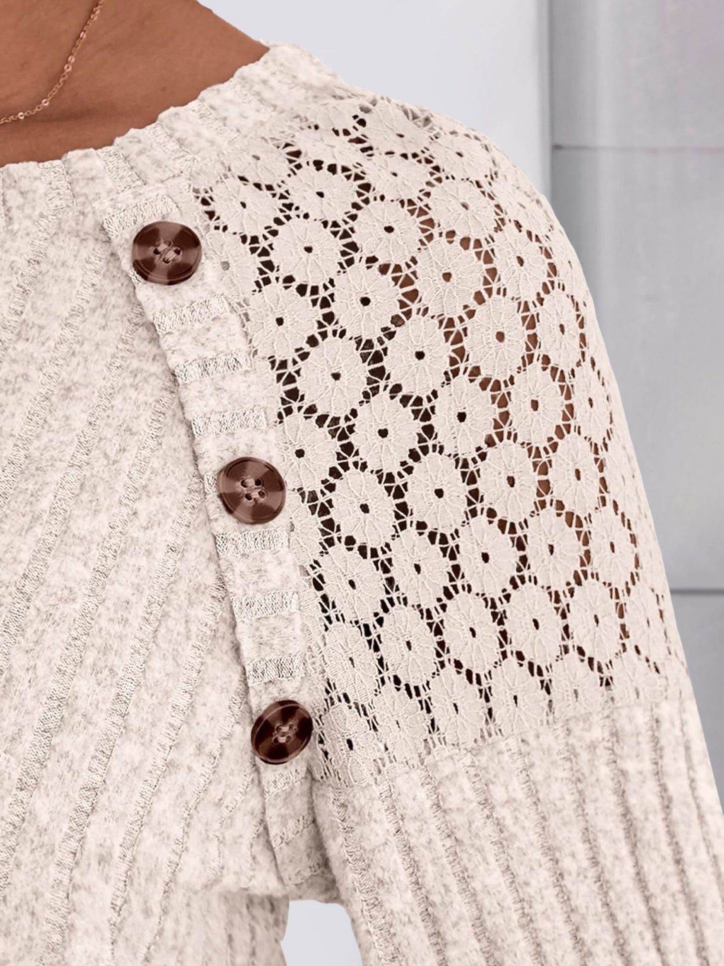 Solid Color Round Neck Buttoned Long Sleeve Blouse