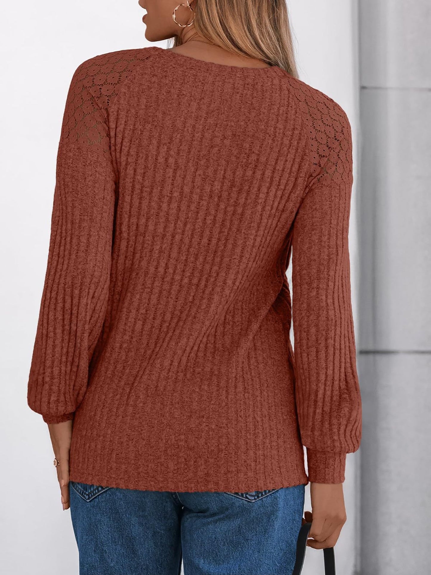 Solid Color Round Neck Buttoned Long Sleeve Blouse