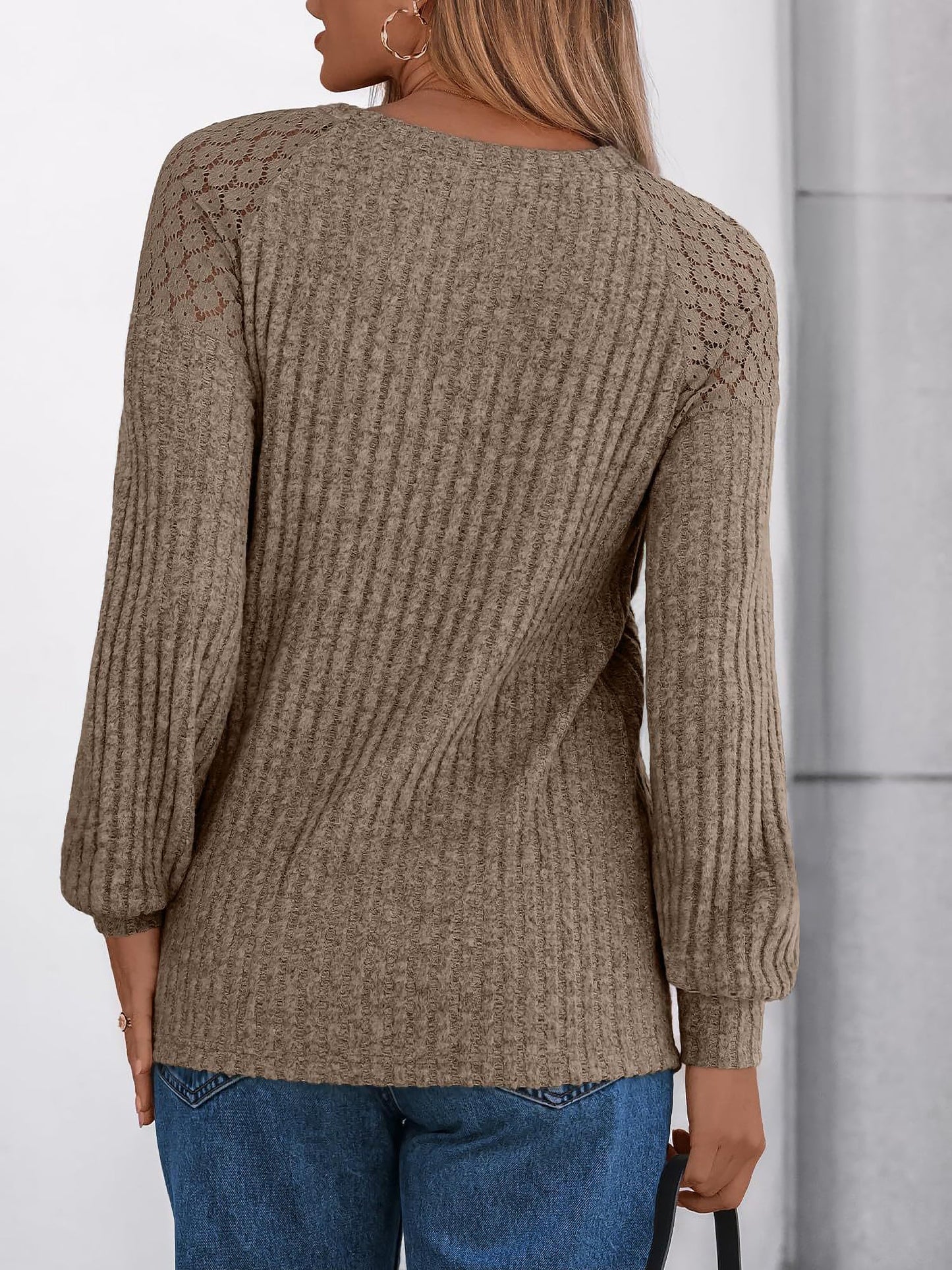 Solid Color Round Neck Buttoned Long Sleeve Blouse