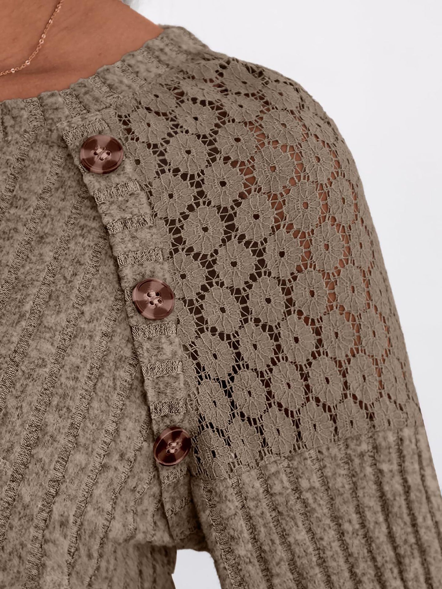 Solid Color Round Neck Buttoned Long Sleeve Blouse
