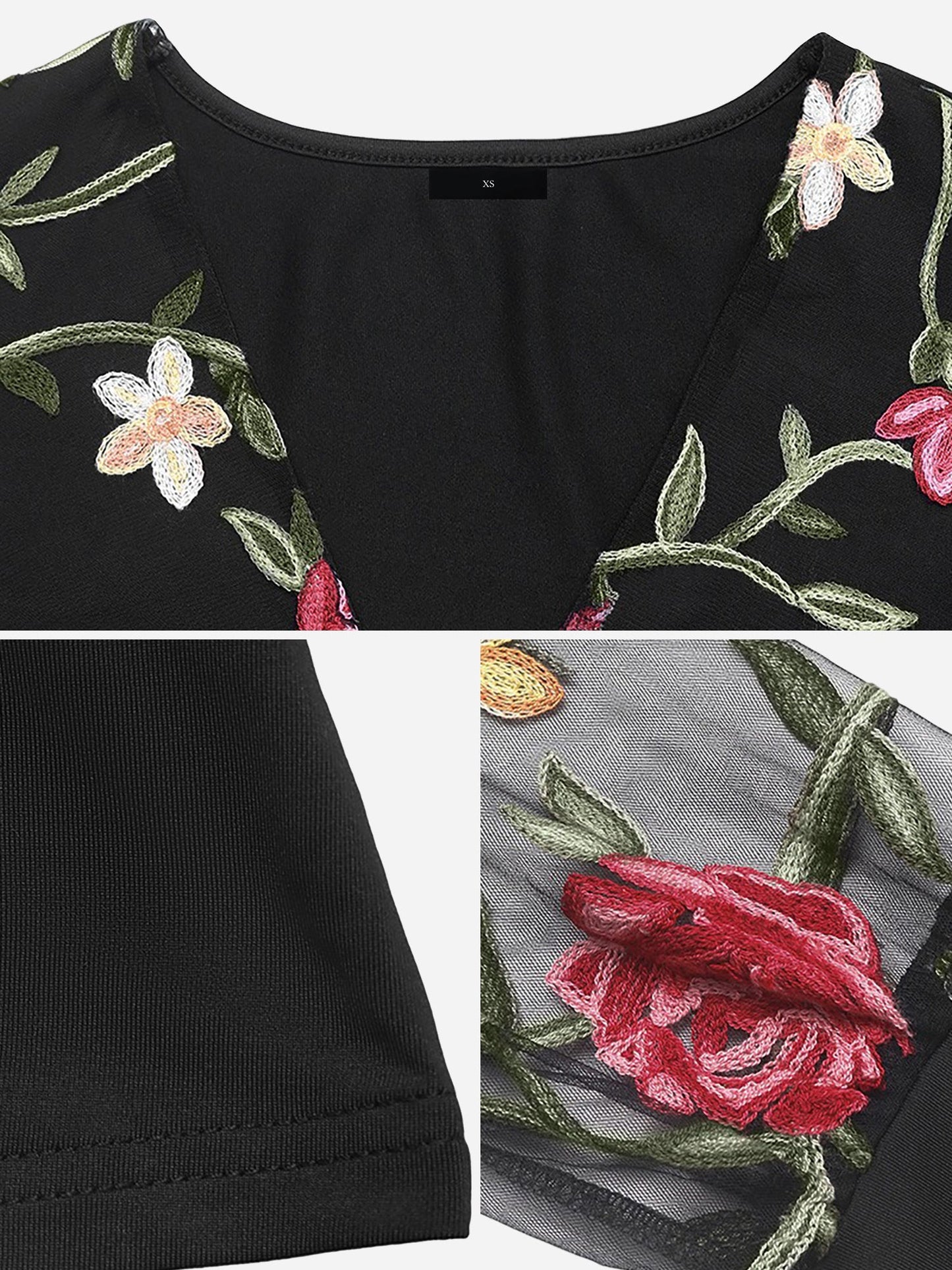 Lace Floral Embroidery Mesh Long Sleeves Blouse
