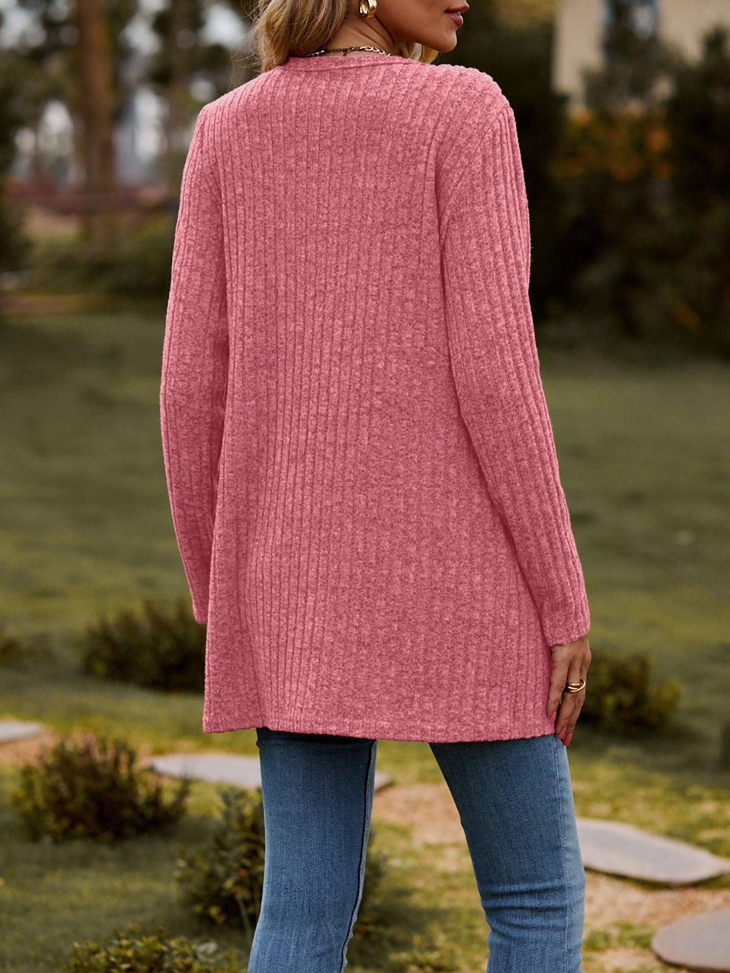 Solid Color Long Sleeve Buttoned Pockets Cardigan
