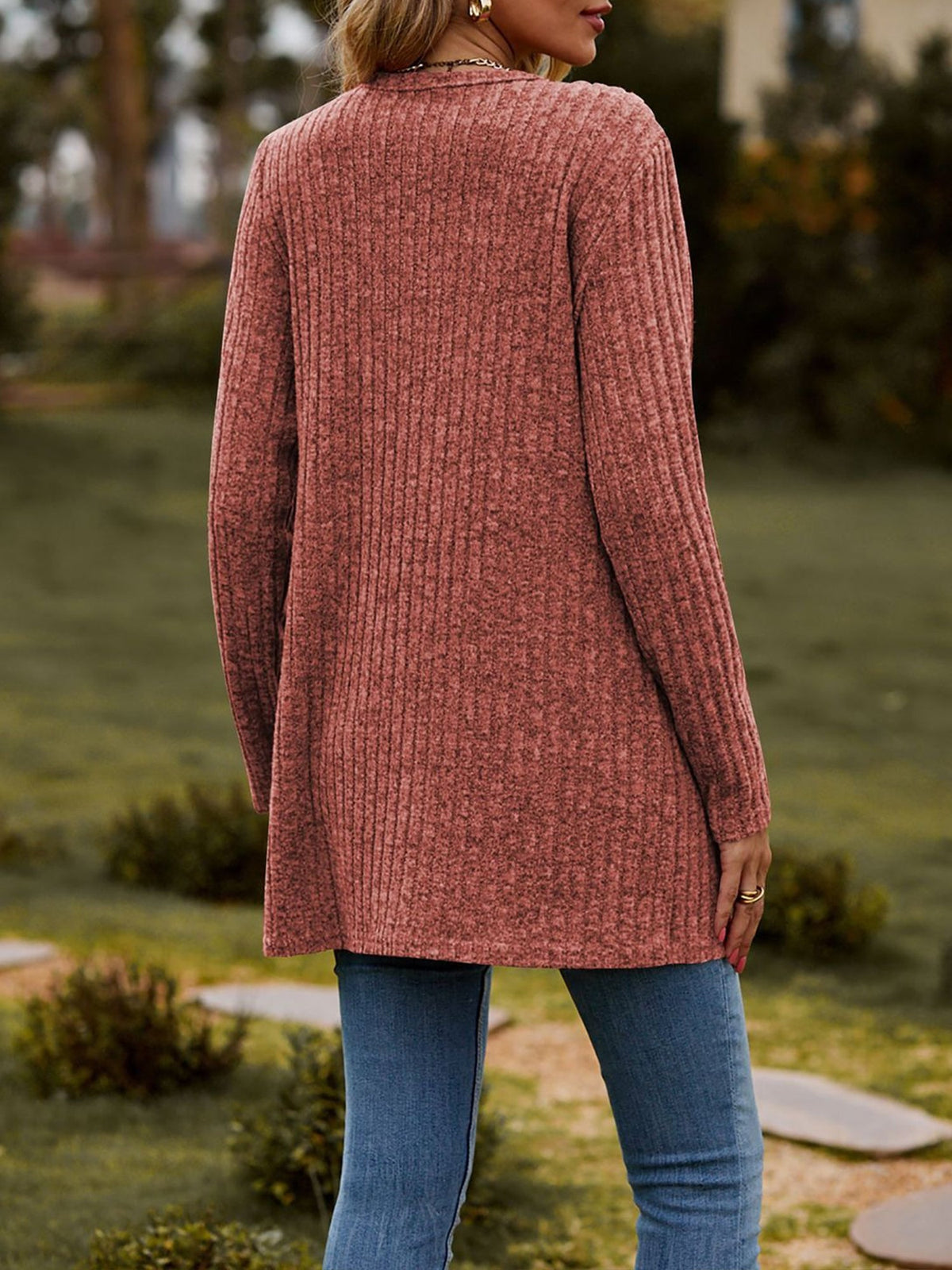 Solid Color Long Sleeve Buttoned Pockets Cardigan