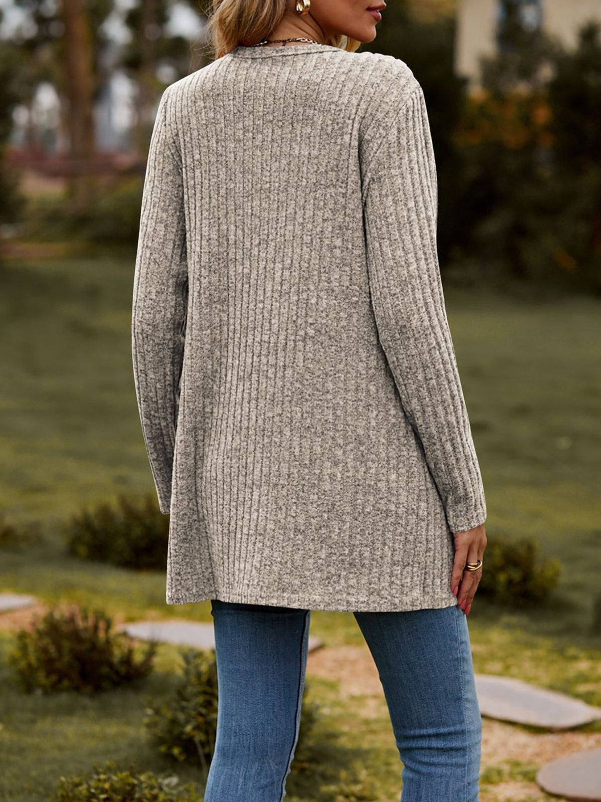 Solid Color Long Sleeve Buttoned Pockets Cardigan