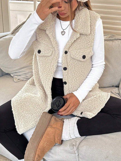 Faux Shearling Button Down Sleeveless Vest