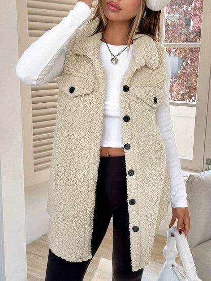 Faux Shearling Button Down Sleeveless Vest