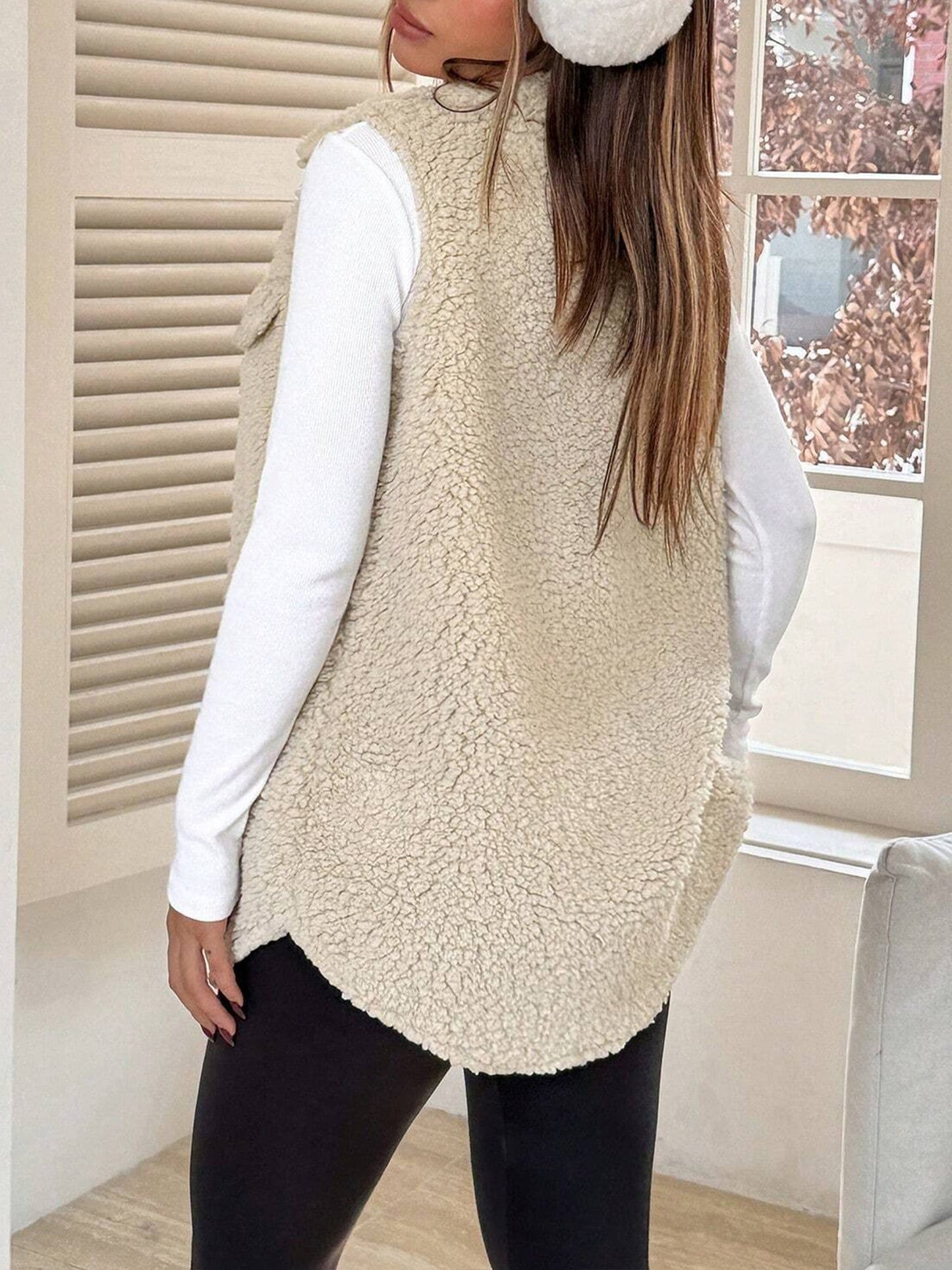 Faux Shearling Button Down Sleeveless Vest