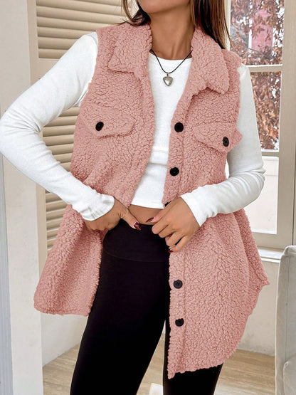 Faux Shearling Button Down Sleeveless Vest