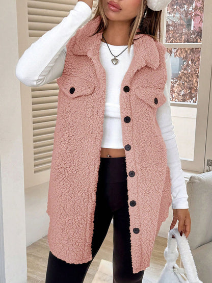 Faux Shearling Button Down Sleeveless Vest