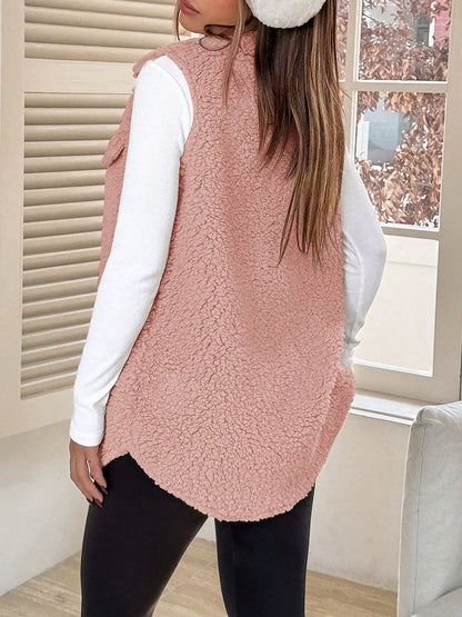 Faux Shearling Button Down Sleeveless Vest