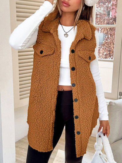 Faux Shearling Button Down Sleeveless Vest
