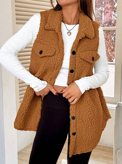 Faux Shearling Button Down Sleeveless Vest