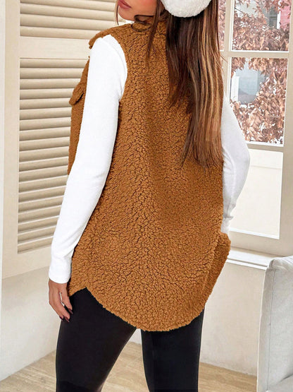 Faux Shearling Button Down Sleeveless Vest