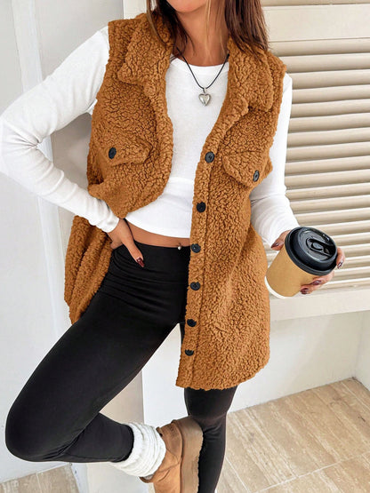 Faux Shearling Button Down Sleeveless Vest