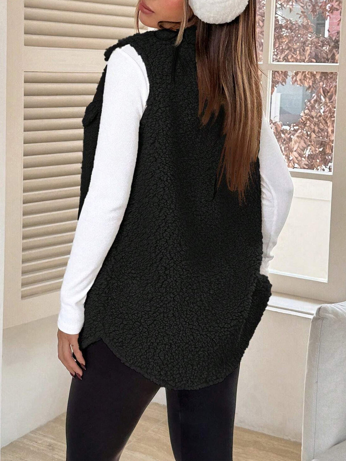 Faux Shearling Button Down Sleeveless Vest