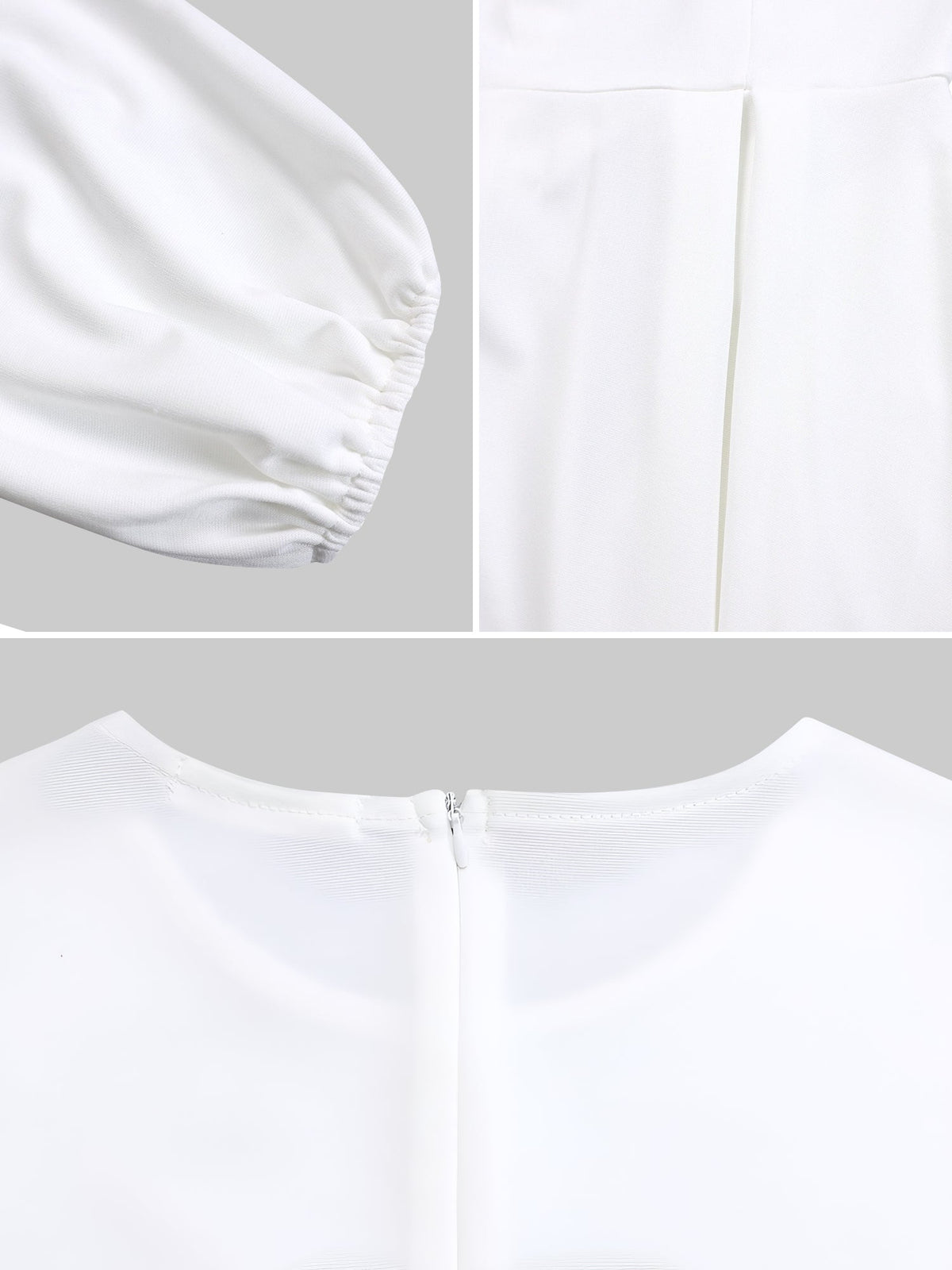 Round Neck Puff Sleeves Belted Midi Work Dress