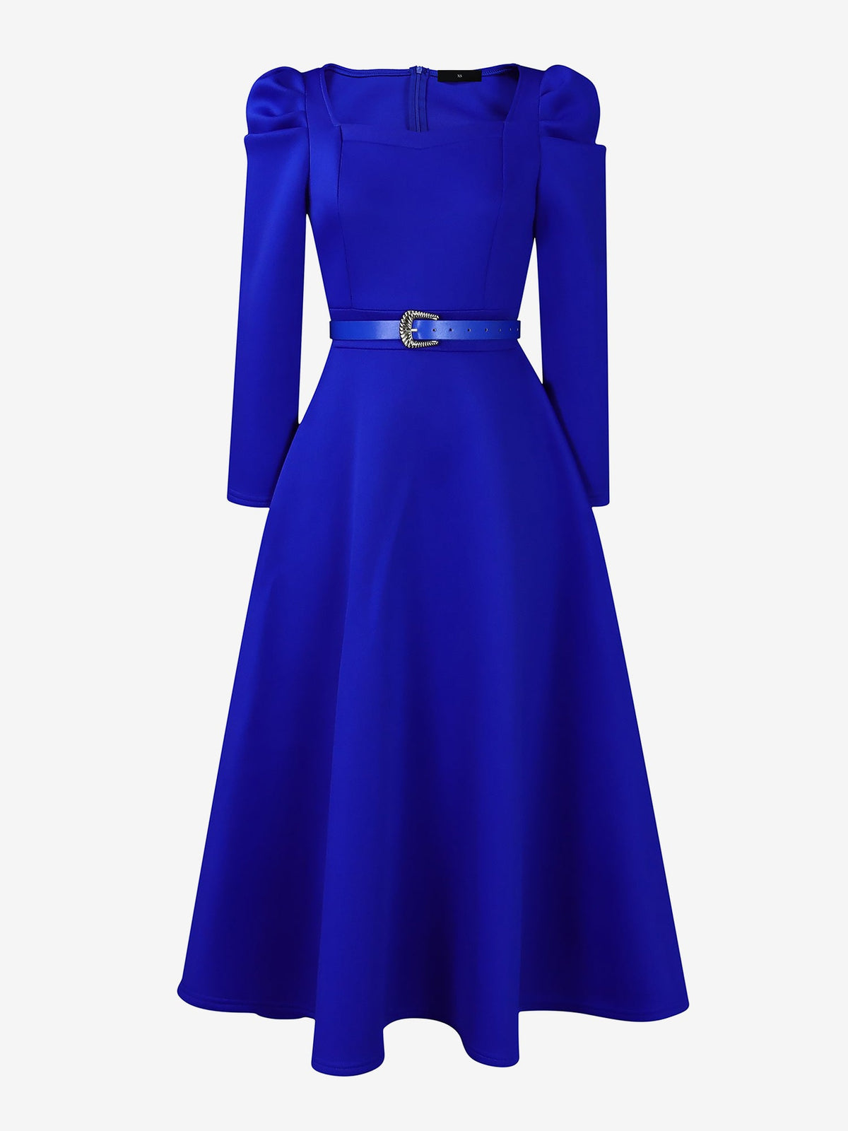 Puff Sleeve Square Neck Belted Midi Dress