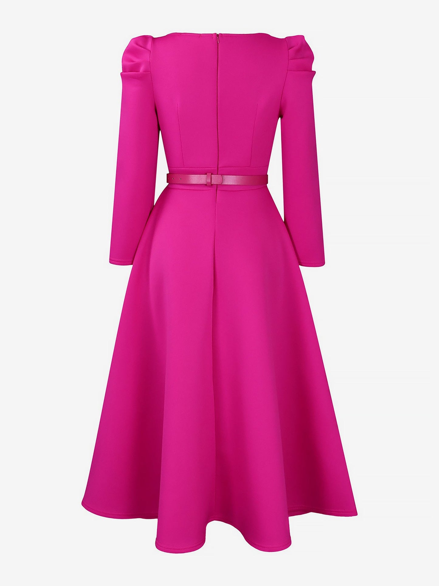 Puff Sleeve Square Neck Belted Midi Dress