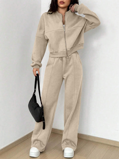 2 Pieces Long Sleeves Jacket & Elastic Waist Sweatpants Set