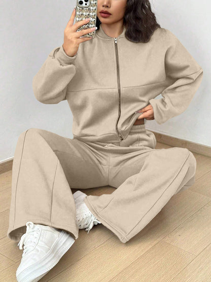 2 Pieces Long Sleeves Jacket & Elastic Waist Sweatpants Set