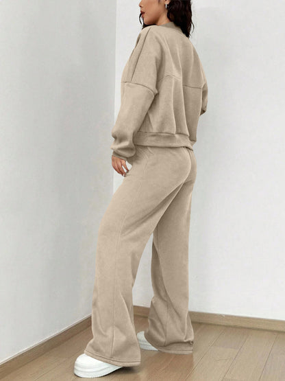 2 Pieces Long Sleeves Jacket & Elastic Waist Sweatpants Set