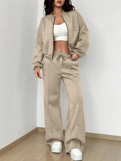 2 Pieces Long Sleeves Jacket & Elastic Waist Sweatpants Set
