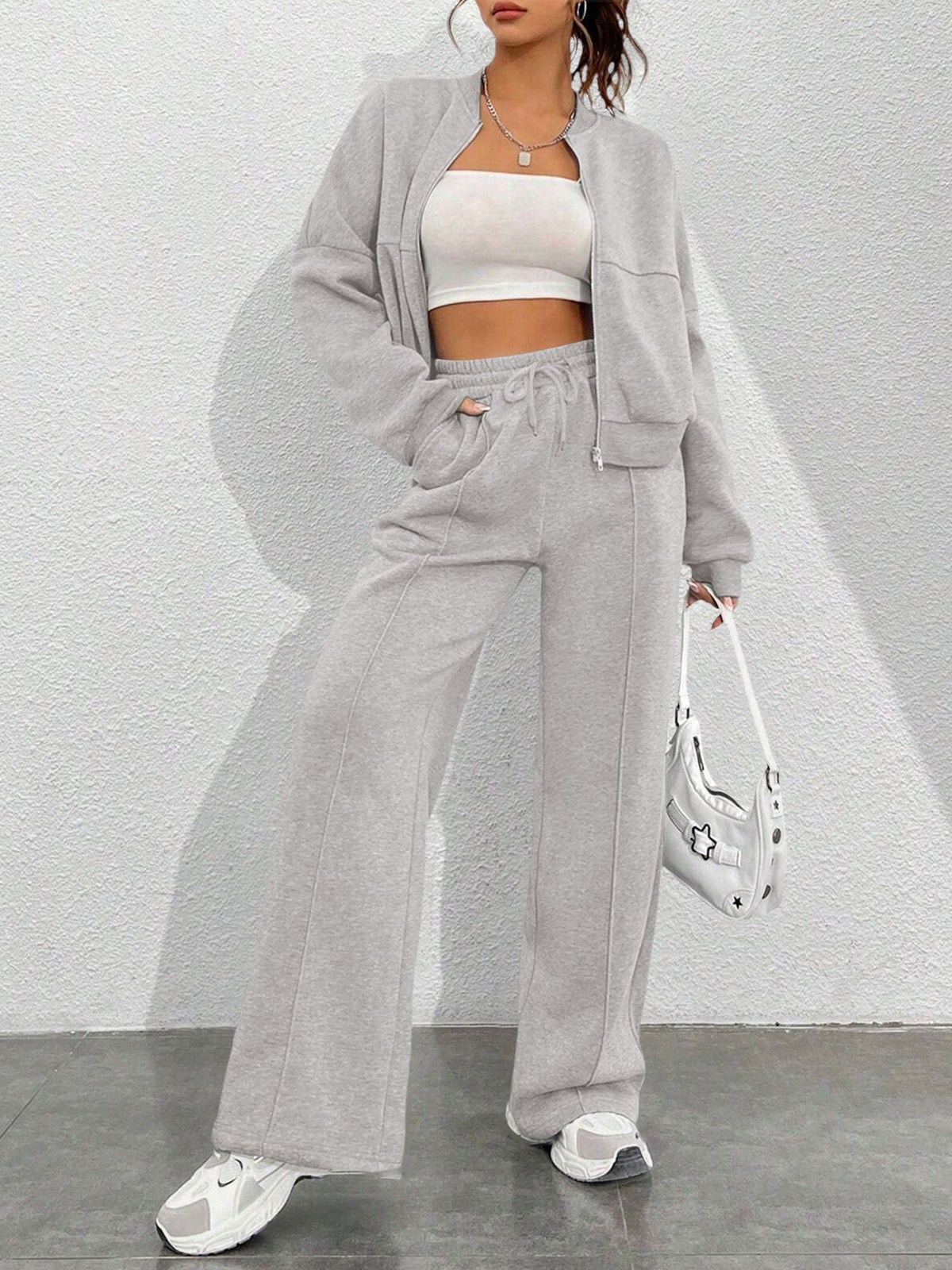 2 Pieces Long Sleeves Jacket & Elastic Waist Sweatpants Set