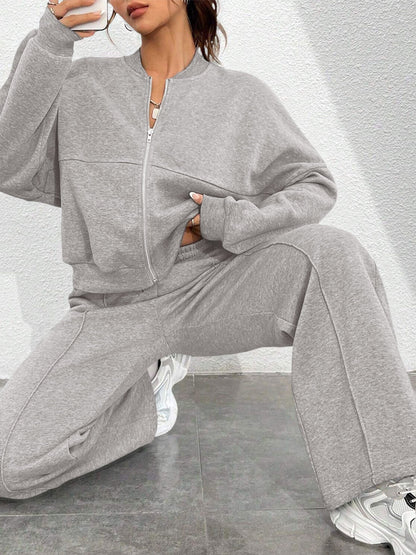 2 Pieces Long Sleeves Jacket & Elastic Waist Sweatpants Set