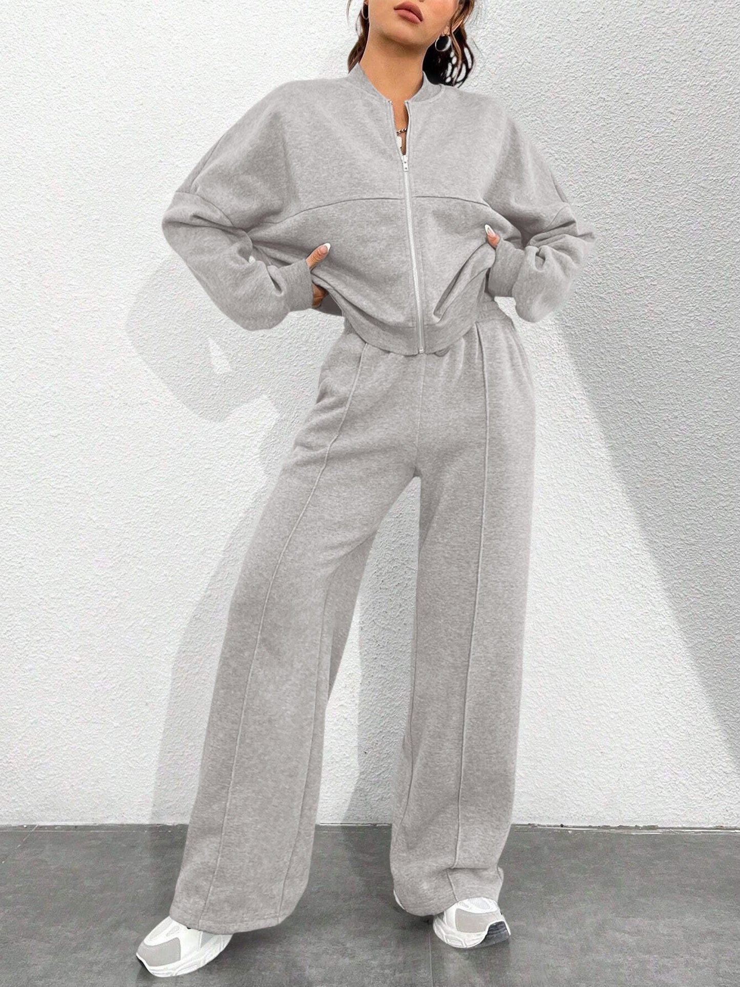 2 Pieces Long Sleeves Jacket & Elastic Waist Sweatpants Set