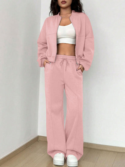 2 Pieces Long Sleeves Jacket & Elastic Waist Sweatpants Set