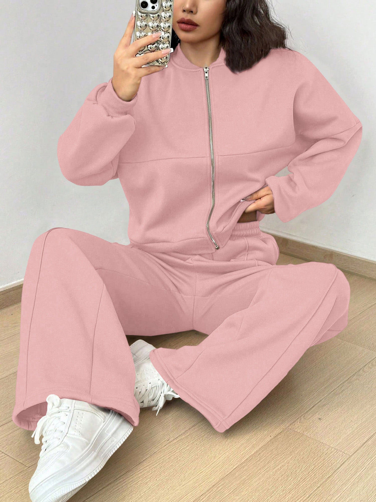 2 Pieces Long Sleeves Jacket & Elastic Waist Sweatpants Set