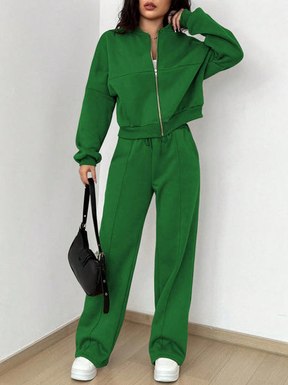 2 Pieces Long Sleeves Jacket & Elastic Waist Sweatpants Set