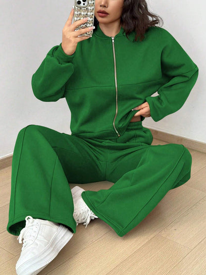 2 Pieces Long Sleeves Jacket & Elastic Waist Sweatpants Set