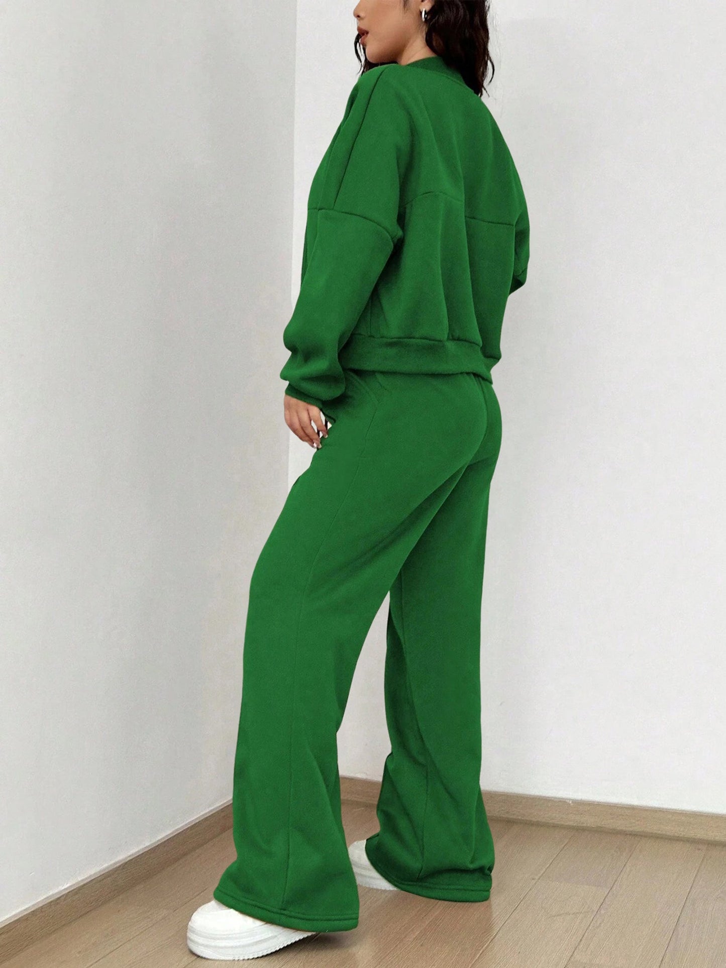 2 Pieces Long Sleeves Jacket & Elastic Waist Sweatpants Set