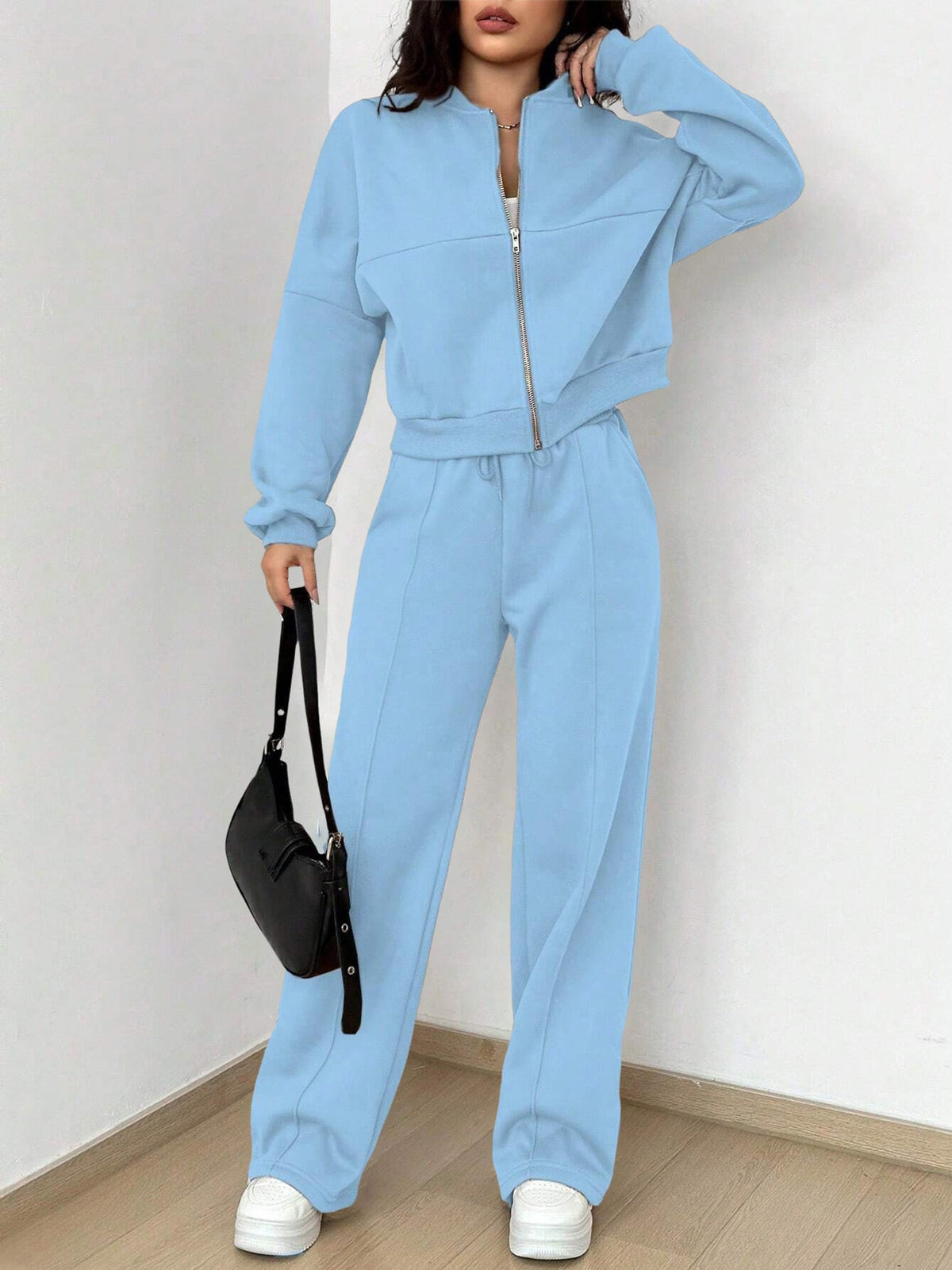 2 Pieces Long Sleeves Jacket & Elastic Waist Sweatpants Set