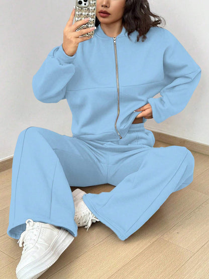 2 Pieces Long Sleeves Jacket & Elastic Waist Sweatpants Set