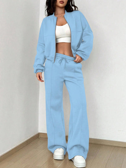 2 Pieces Long Sleeves Jacket & Elastic Waist Sweatpants Set