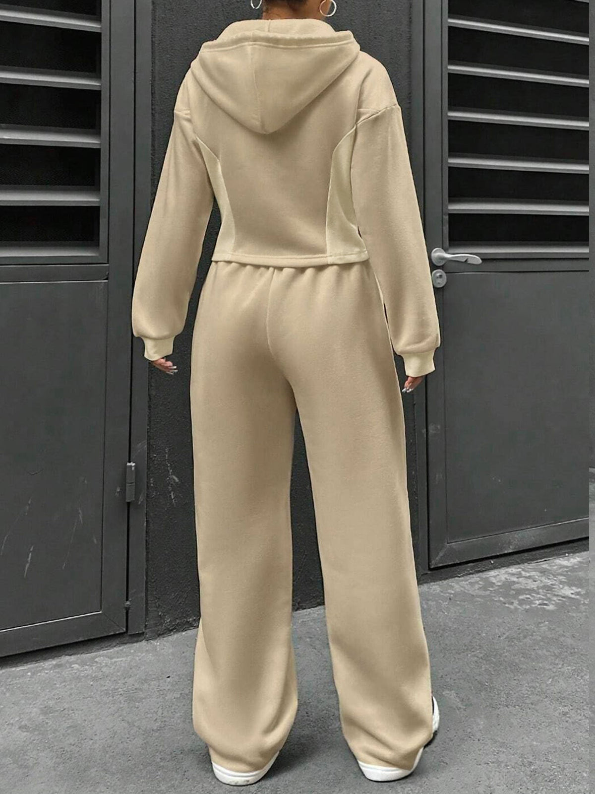 2 Pieces Hooded Zipper Jacket & Elastic Waist Sweatpants Set