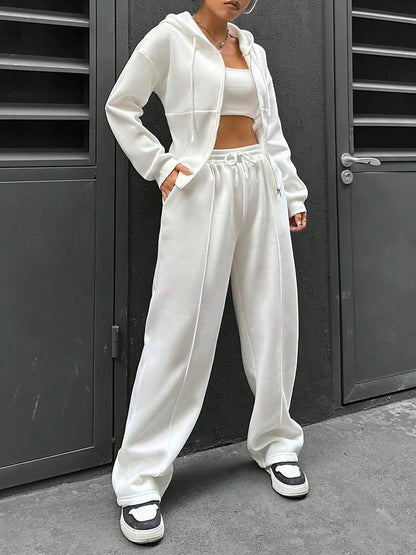 2 Pieces Hooded Zipper Jacket & Elastic Waist Sweatpants Set