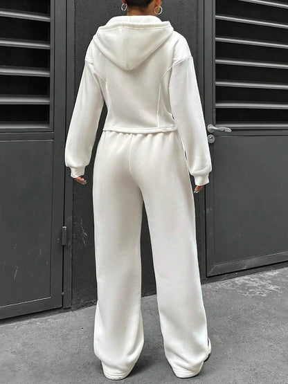 2 Pieces Hooded Zipper Jacket & Elastic Waist Sweatpants Set