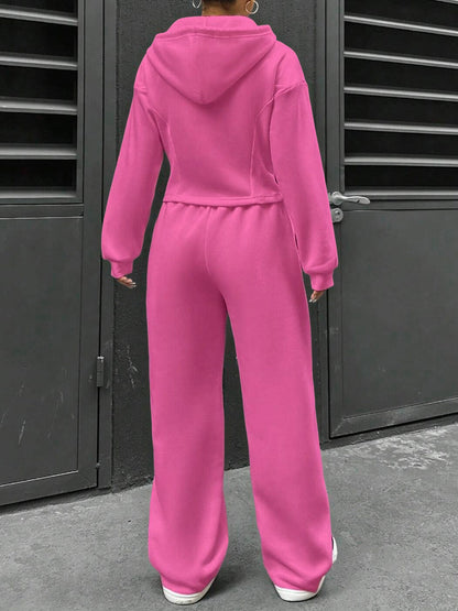 2 Pieces Hooded Zipper Jacket & Elastic Waist Sweatpants Set