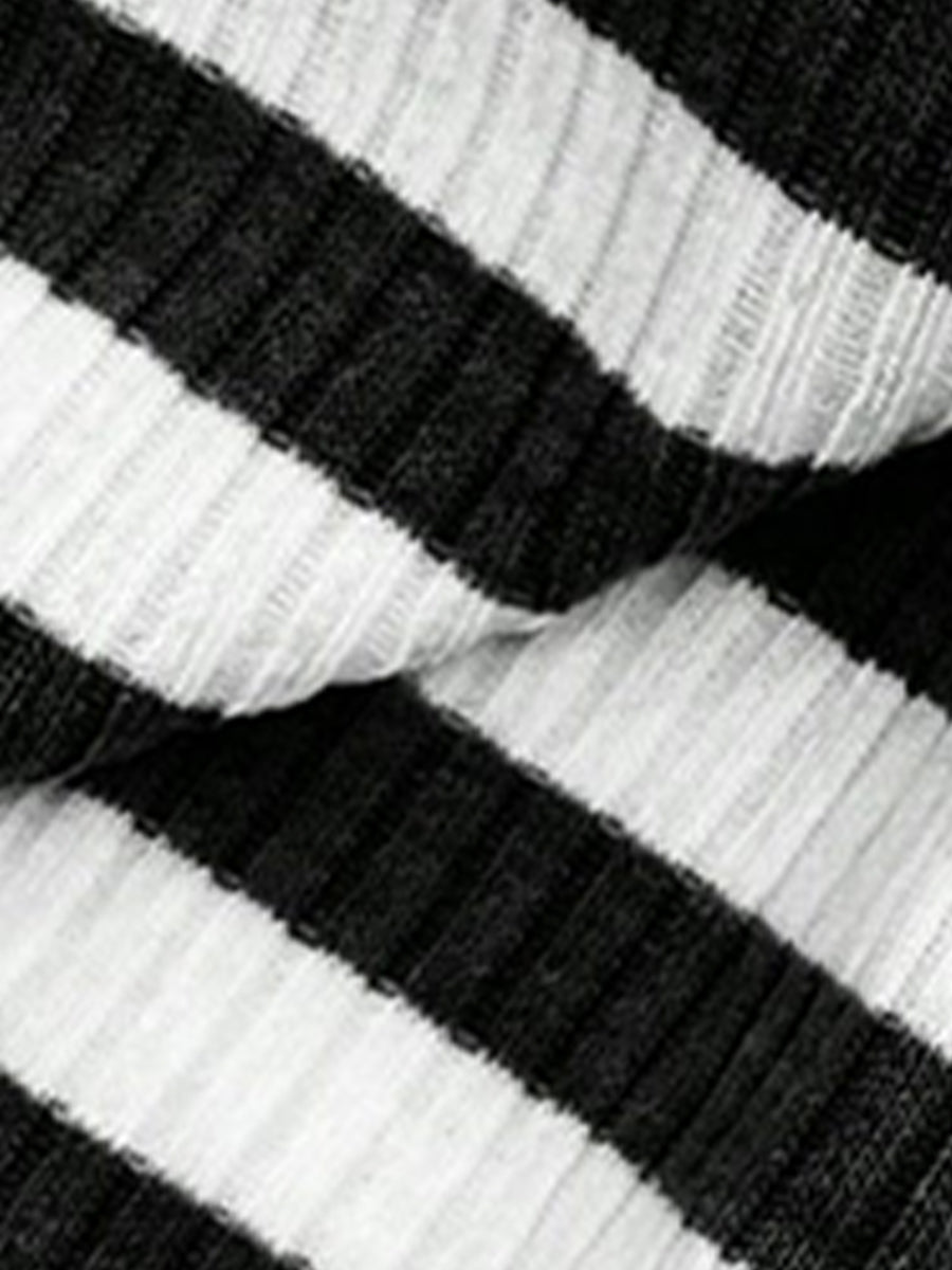 2 Pieces Square Neck Striped Cropped Top & Sweatpants Set