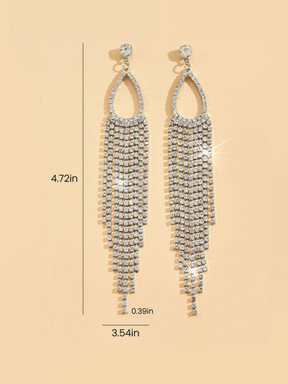 Faux Rhinestone Long Fringe Tassel Earrings