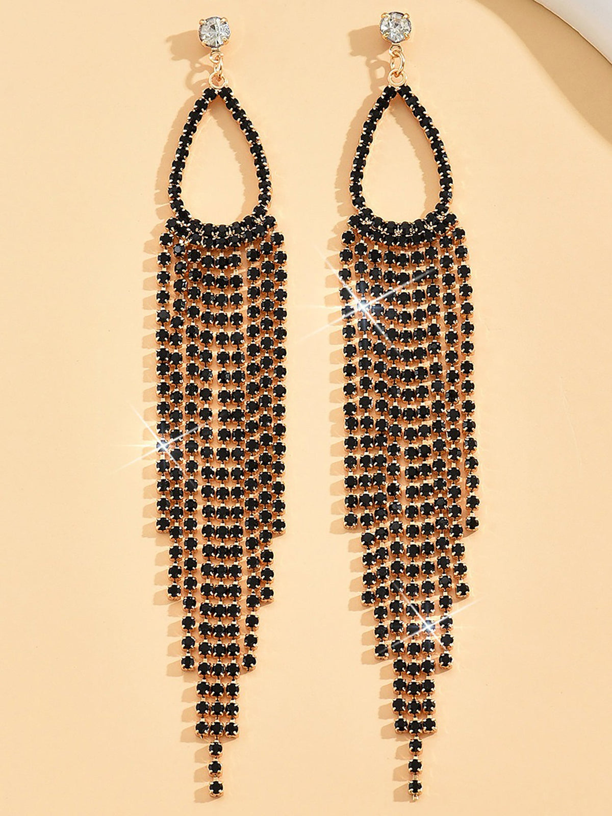 Faux Rhinestone Long Fringe Tassel Earrings