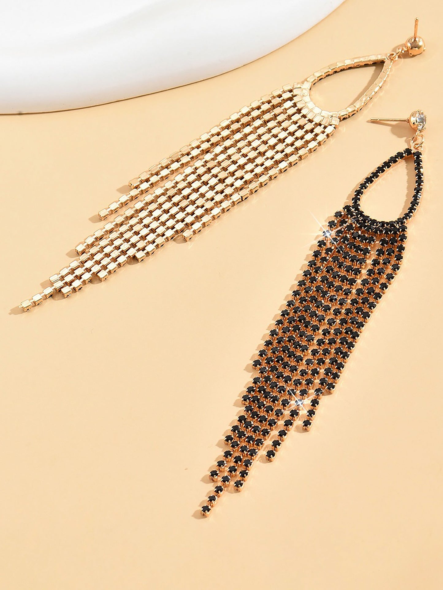 Faux Rhinestone Long Fringe Tassel Earrings