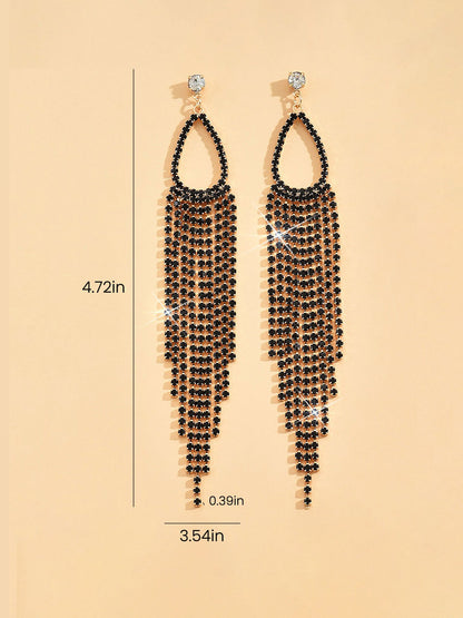 Faux Rhinestone Long Fringe Tassel Earrings