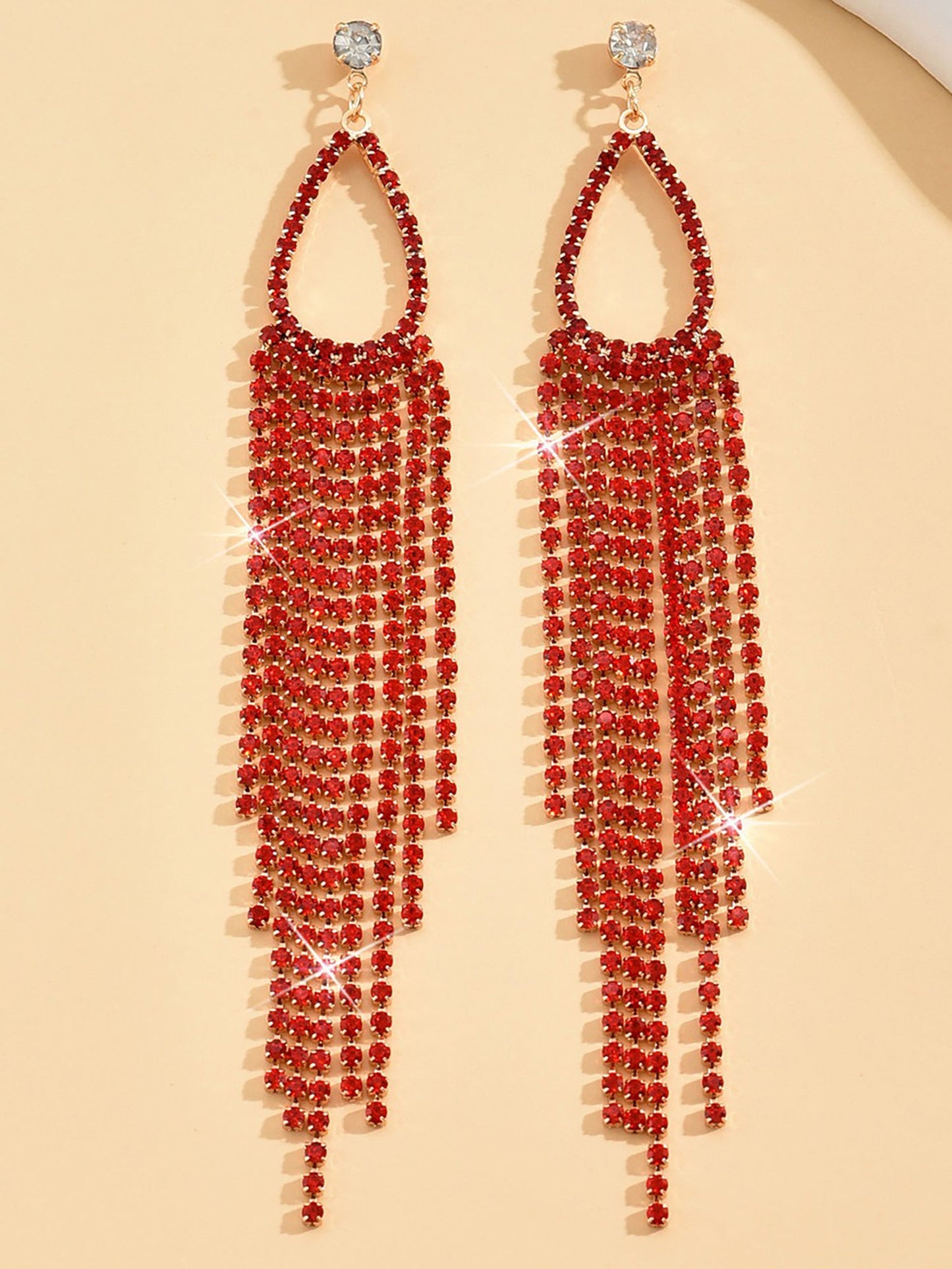 Faux Rhinestone Long Fringe Tassel Earrings