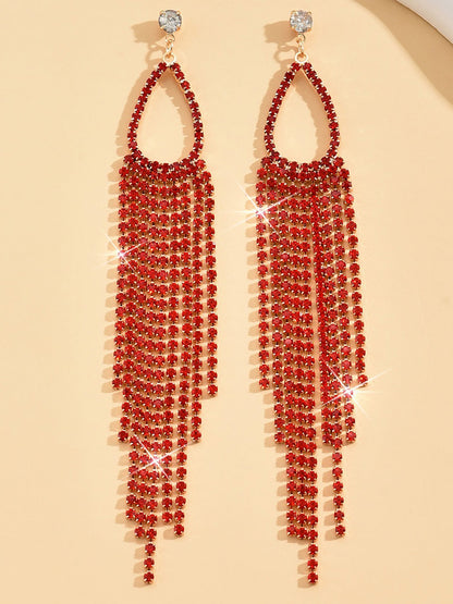 Faux Rhinestone Long Fringe Tassel Earrings
