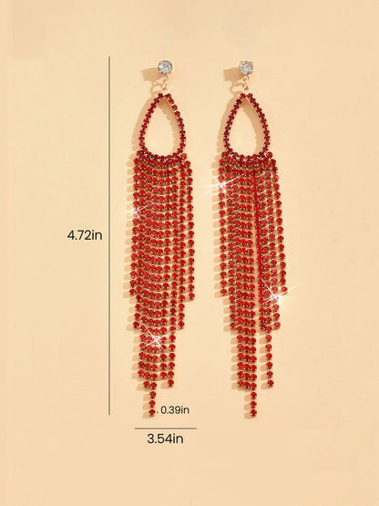 Faux Rhinestone Long Fringe Tassel Earrings